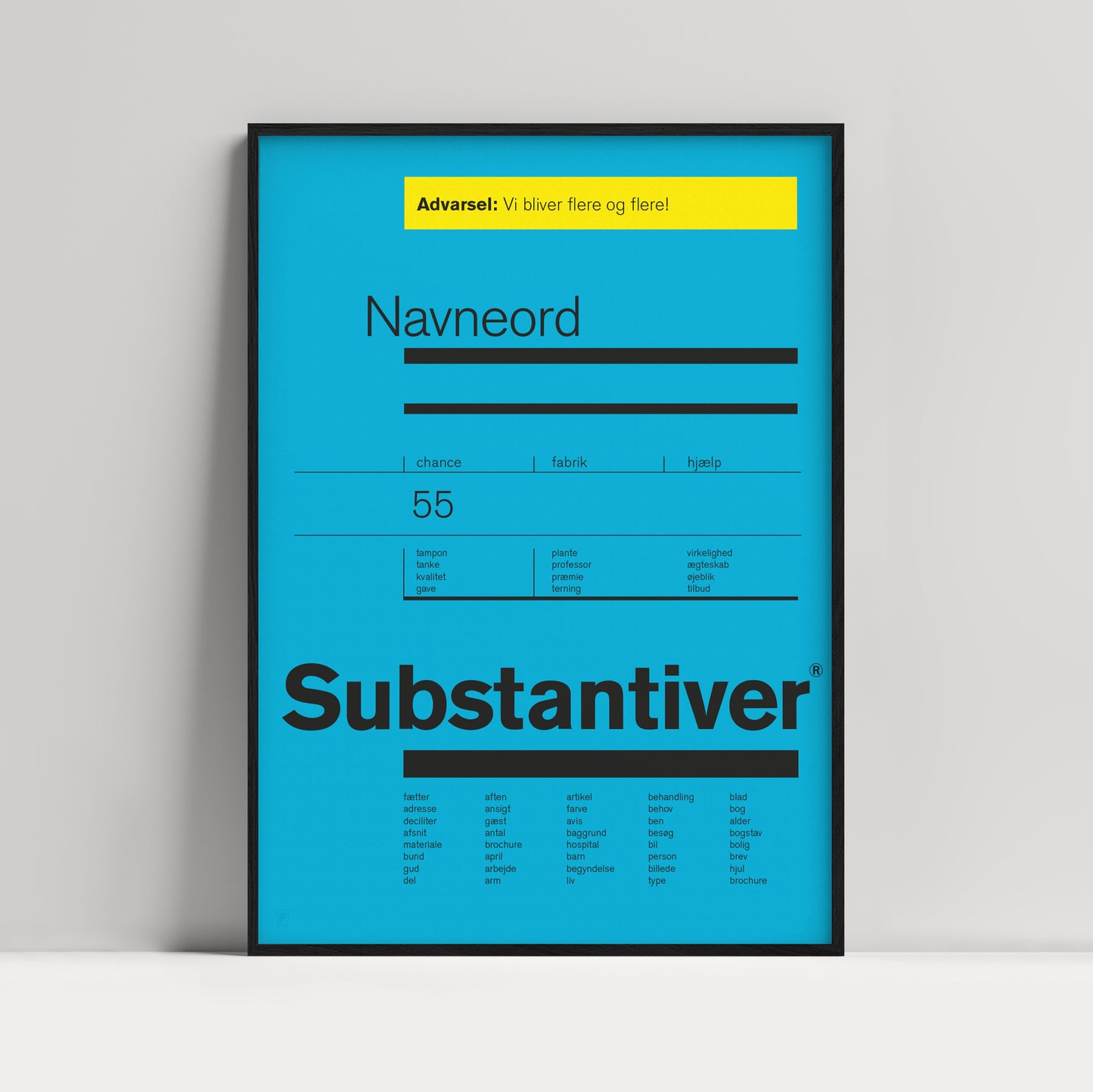 Plakat med ordklasser. Designet af Ramsø. Denne plakat er en del af Ordapoteket som er udviklet i samarbejde med forfatter Morten Søndergaard.